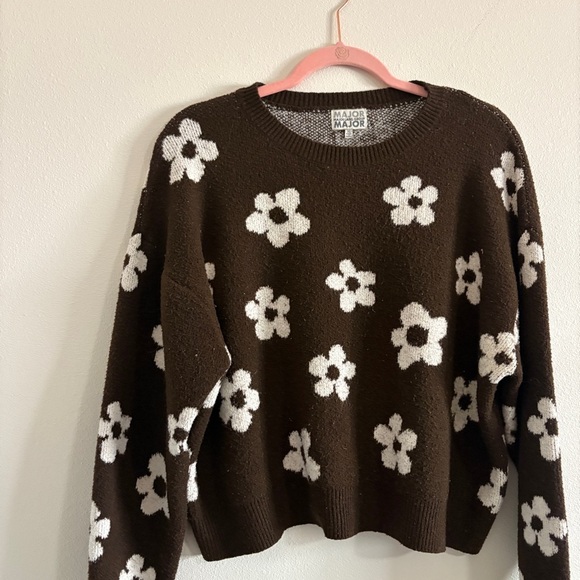 Major Label Group Sweaters - Major Label Group Vintage 90s Brown & White Floral Cropped Sweater Size XL